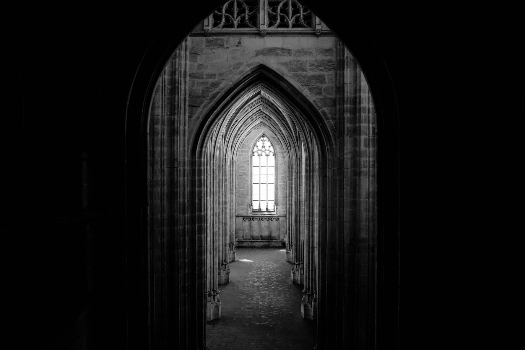 Monochrome Photo Of Dark Hallway